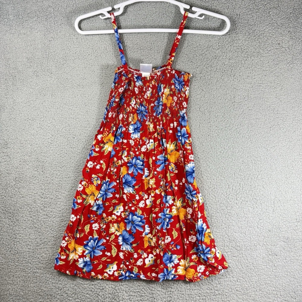 Hula Bay Girls Medium Red Smocked Tube Sundress‎ Hawaiian Floral Party Beach